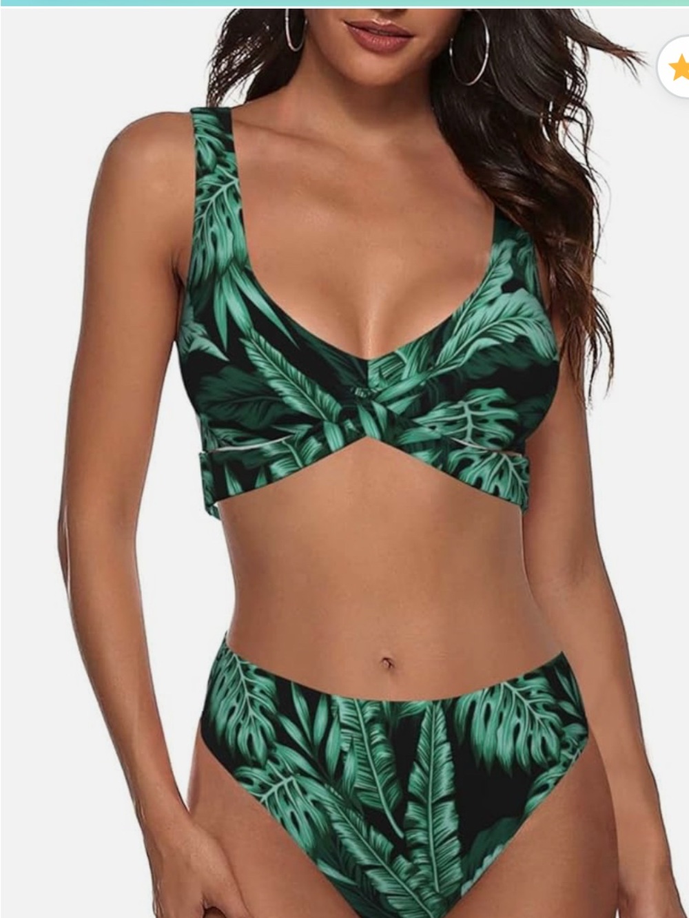 Tropical Leaf Twist Front Bikini Set - Green
